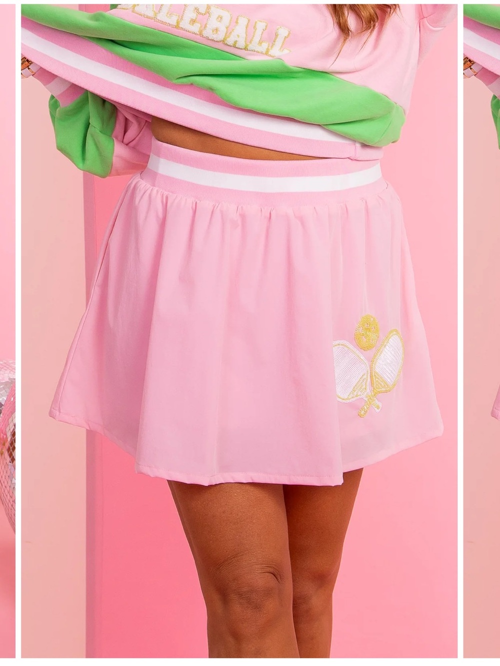 Queen Of Sparkles Pickle Ball Active Skort Pink Sequin XS NWT Skirt w/ Shorts